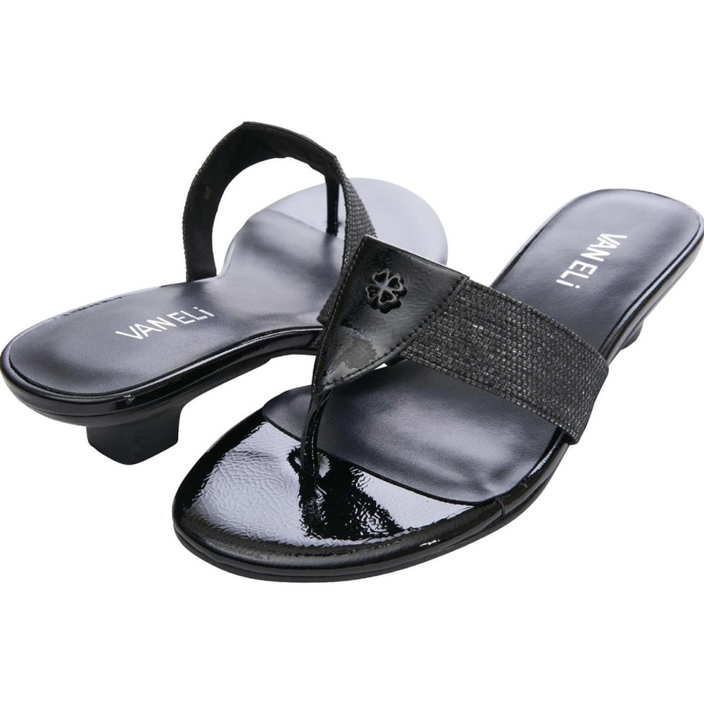 Vaneli Black Patent Leather Sandals